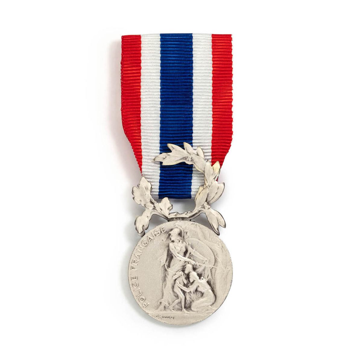 Médaille de la Police - Echelon Argent en Argent massif face