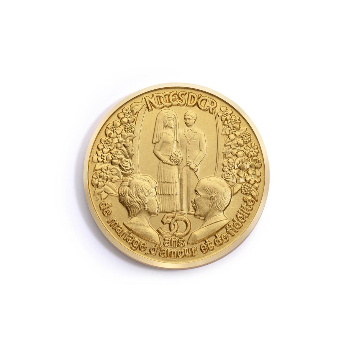 Médaille Noces d'or bronze doré - 63 mm