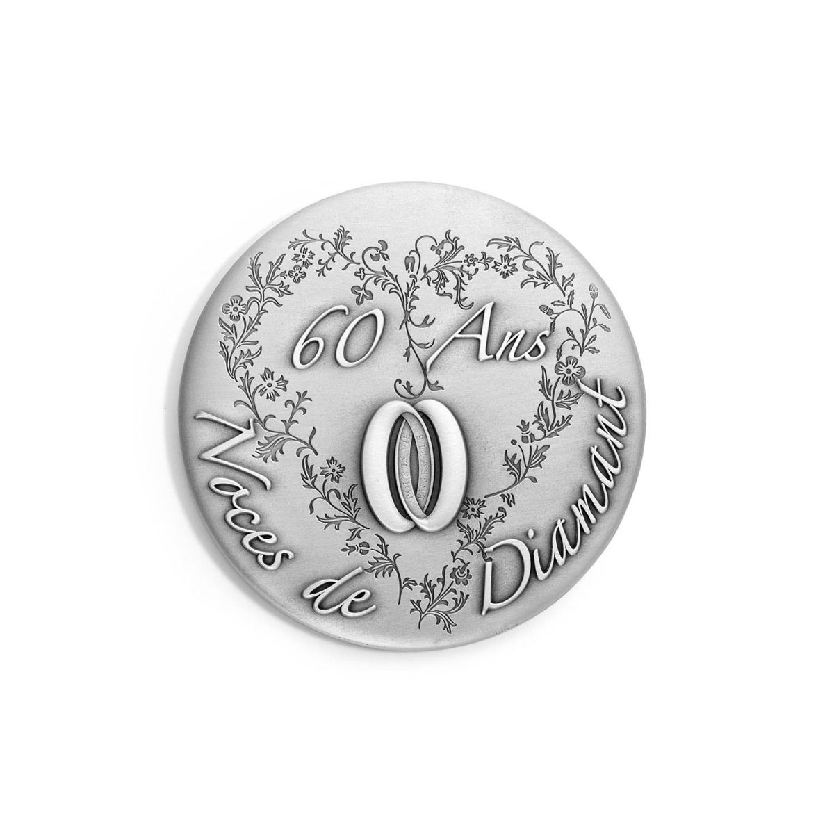 Médaille Noces de diamant en bronze argenté - 65 mm