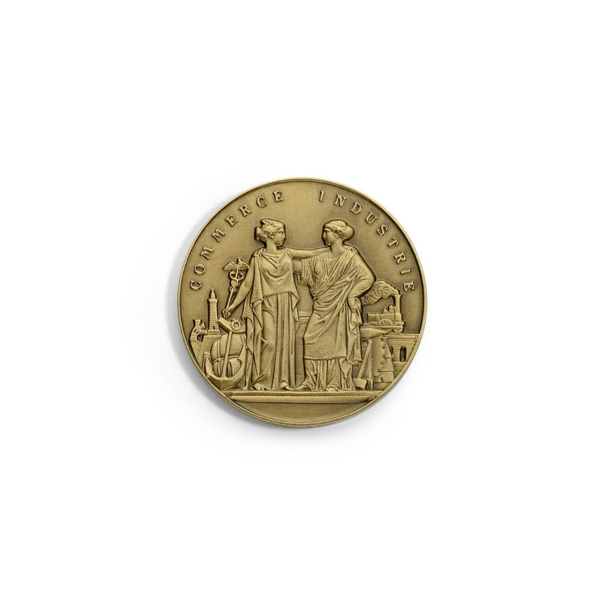 Médaille commerce et industrie en bronze patiné - 46 mm