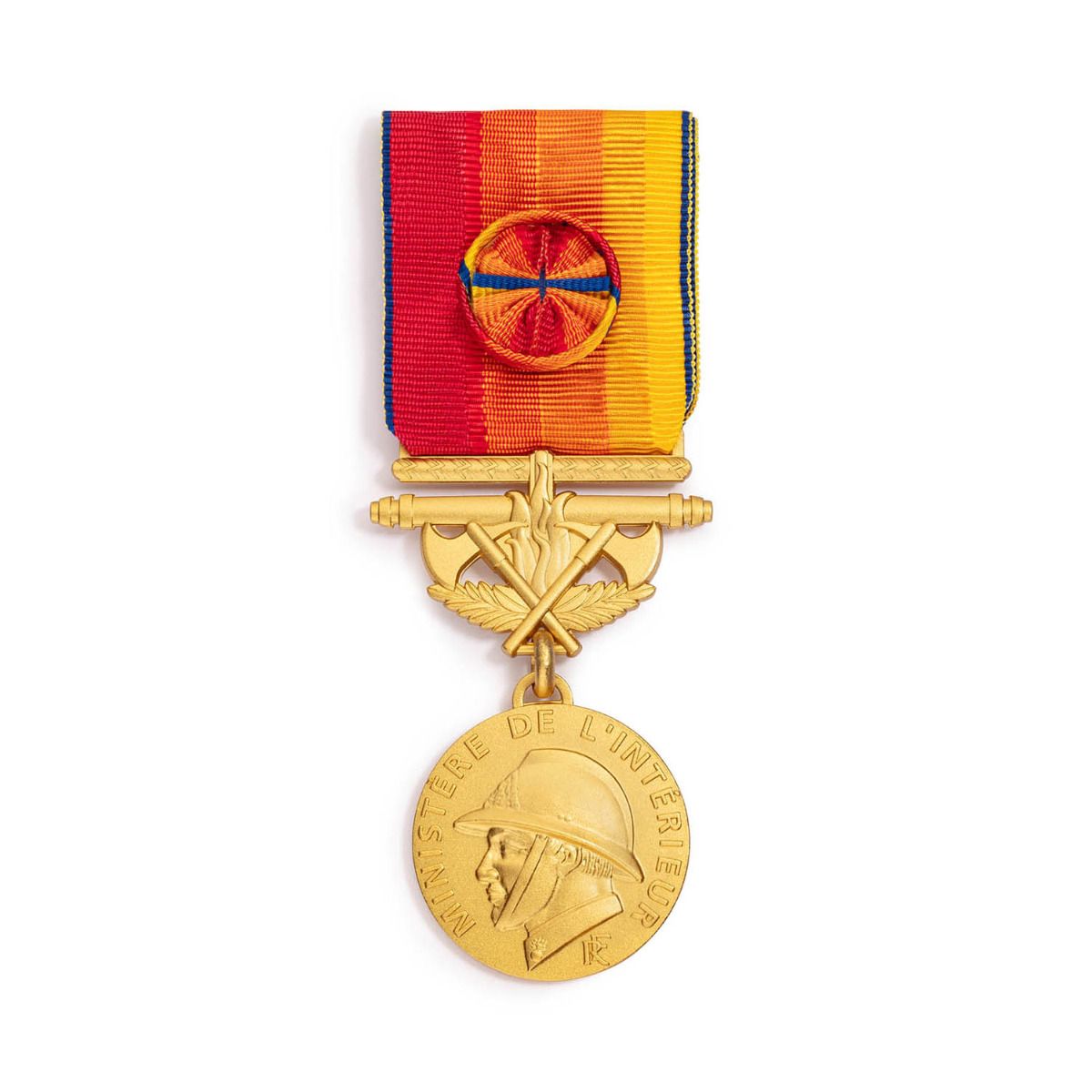 Médaille des Sapeurs Pompiers en bronze doré - Services Exceptionnels Échelon Or face