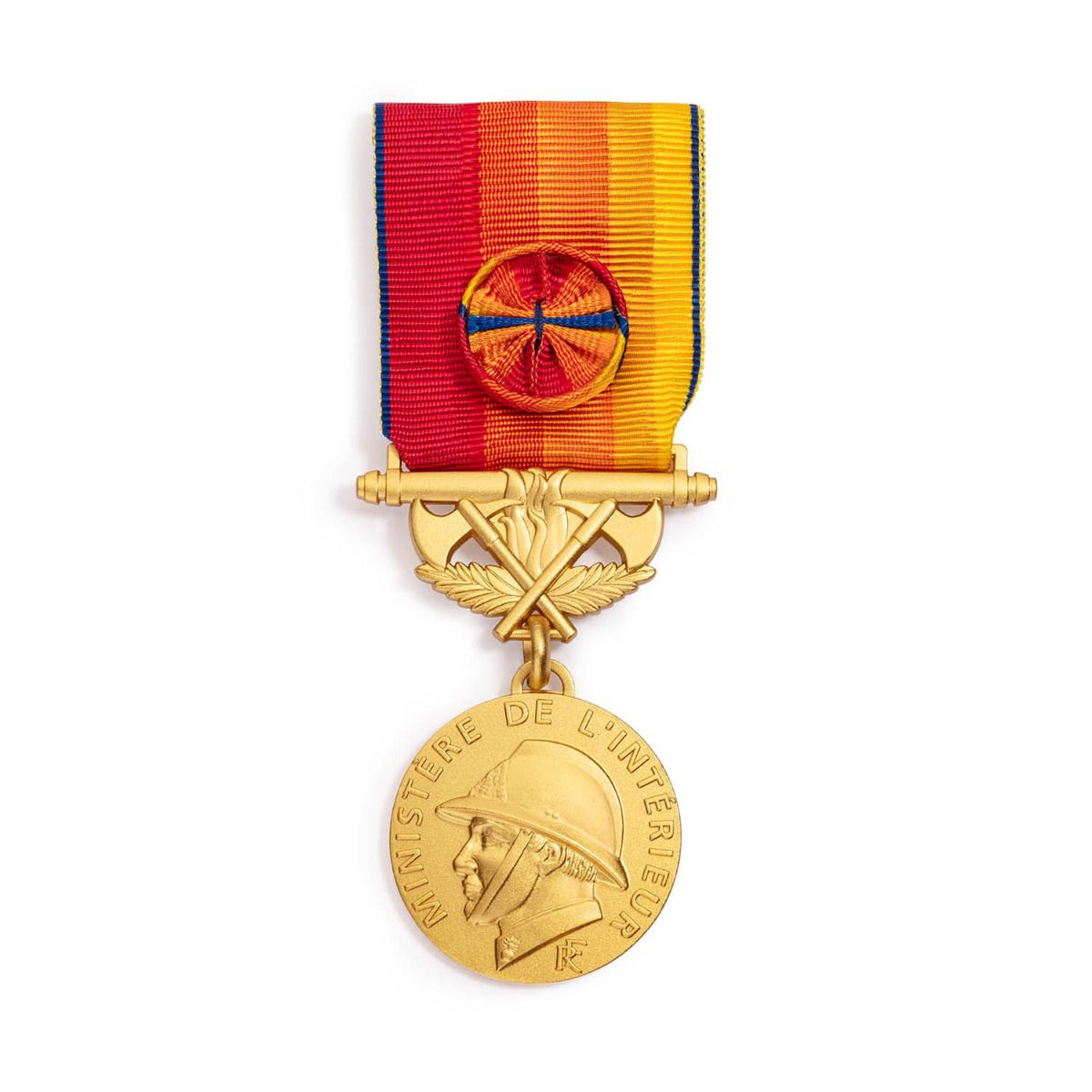 Médaille des Sapeurs Pompiers en bronze doré - Services Exceptionnels Échelon Vermeil face