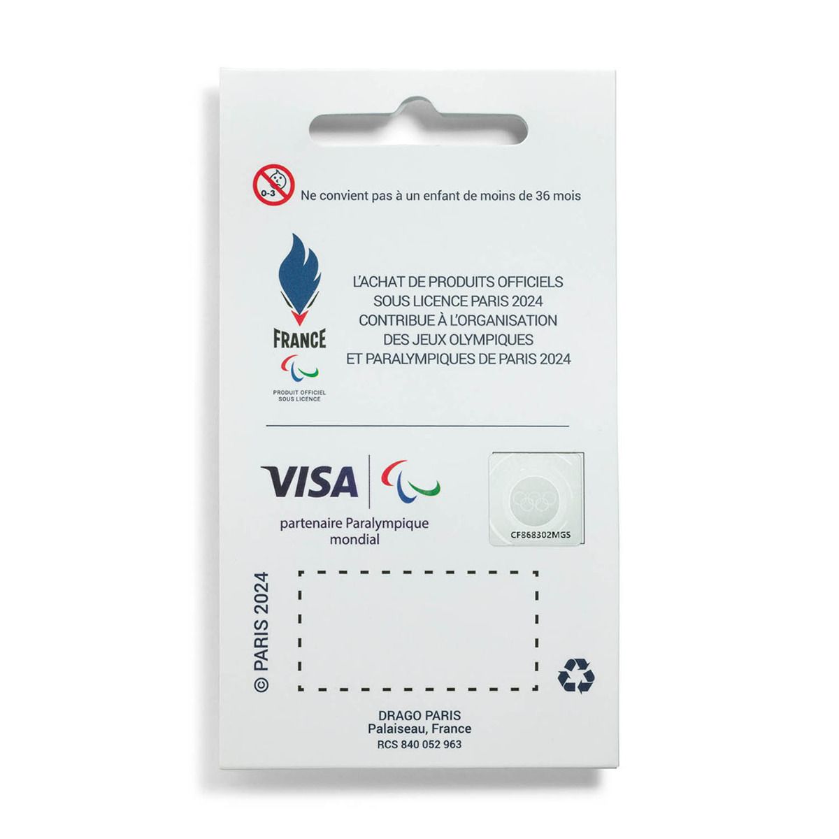 Pin's Para 2024 - Coq rectangle - Cartonnette Tête de coq revers