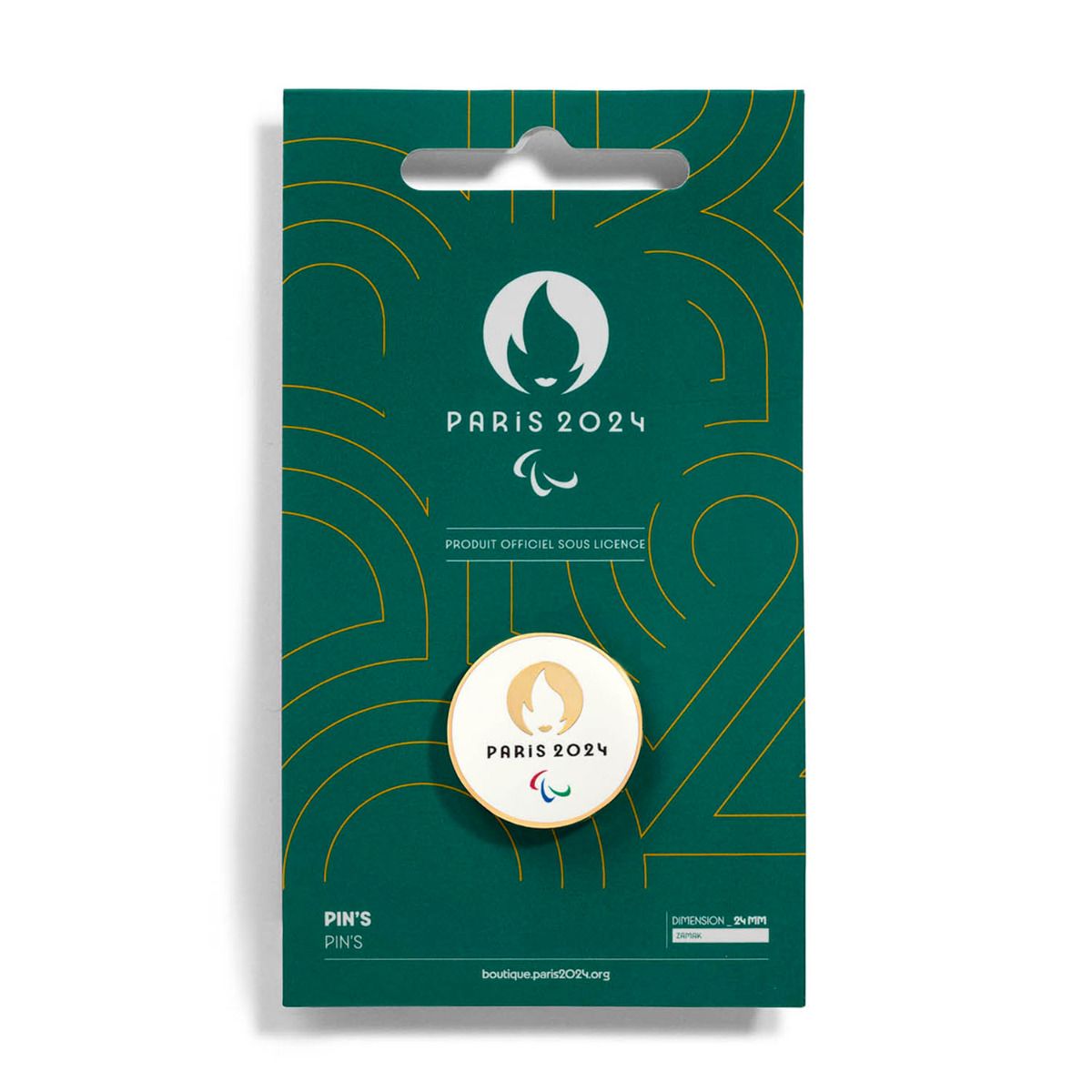 Pin's Para 2024 - Emblème rond - Cartonnette art déco verte en Zamack face