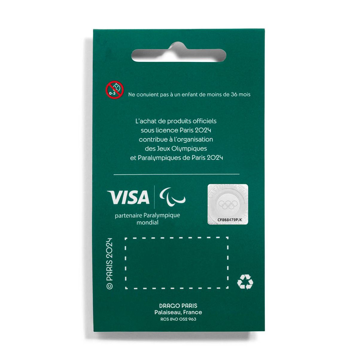 Pin's Para 2024 - Emblème rond - Cartonnette art déco verte en Zamack revers
