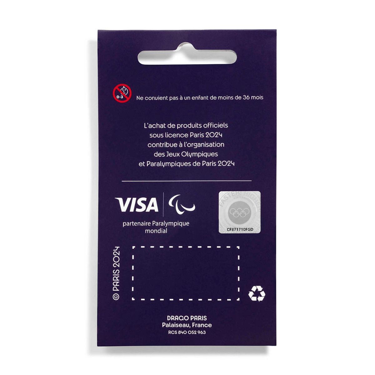 Pin's Para 2024 - Emblème rond - Cartonnette néo art déco violette en Zamack revers